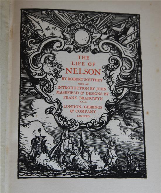 Southey, Robert - The Life of Nelson, with designs by Frank Brangwyn, quarto, blue cloth, London 1911;